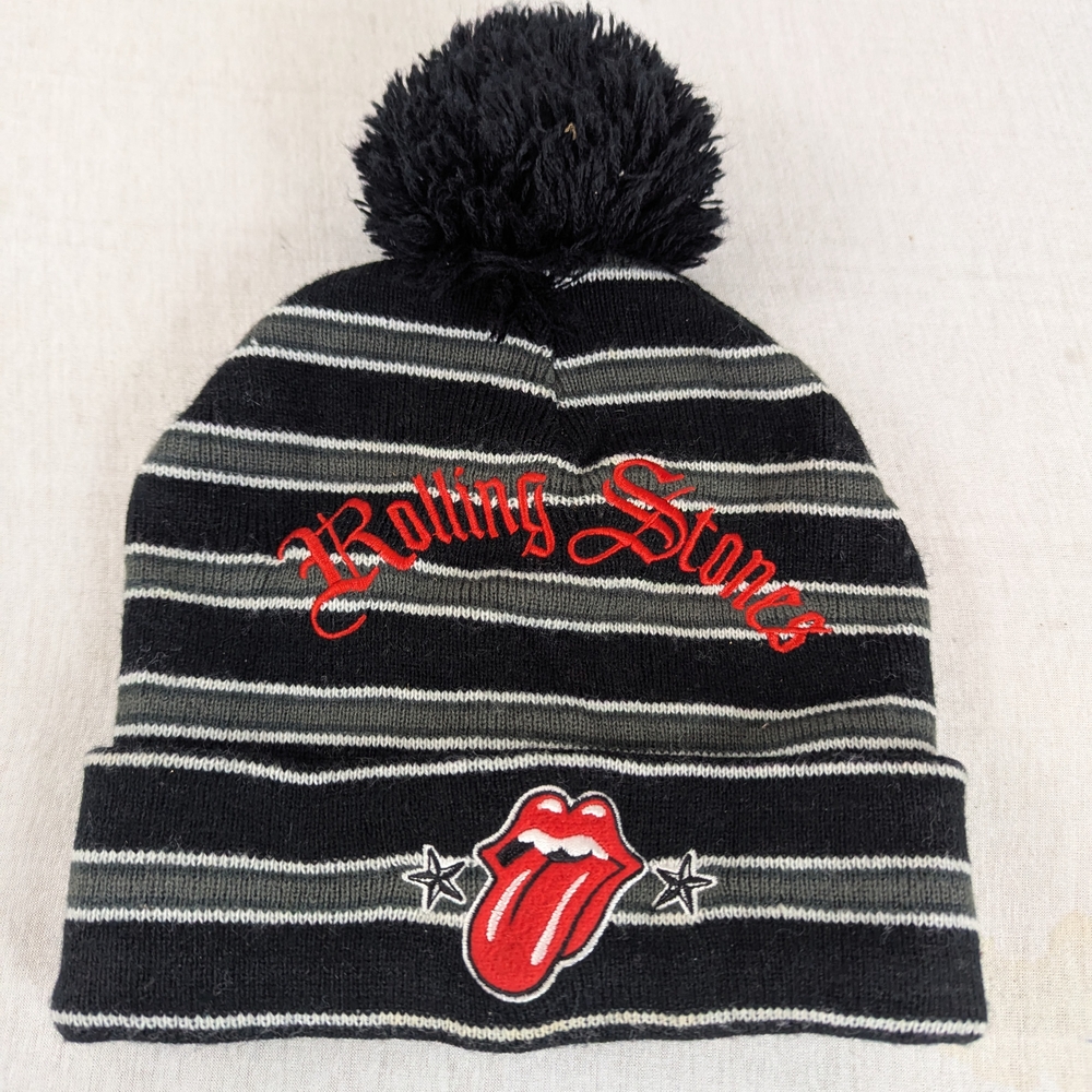 Rolling Stones Striped Beanie with Pom Unisex